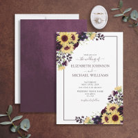 Elegant Plum Purple Sunflower Watercolor Wedding