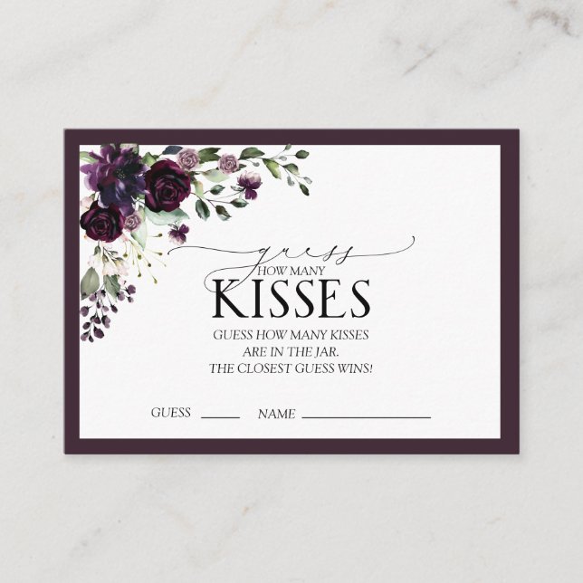 Elegant Plum Purple Watercolor Bridal Shower Game Enclosure Card (Front)