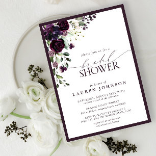 Elegant Plum Purple Watercolor Bridal Shower Invitation