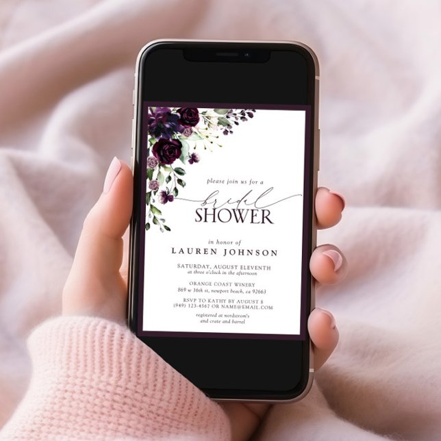 Elegant Plum Purple Watercolor Bridal Shower Invitation (Creator Uploaded)