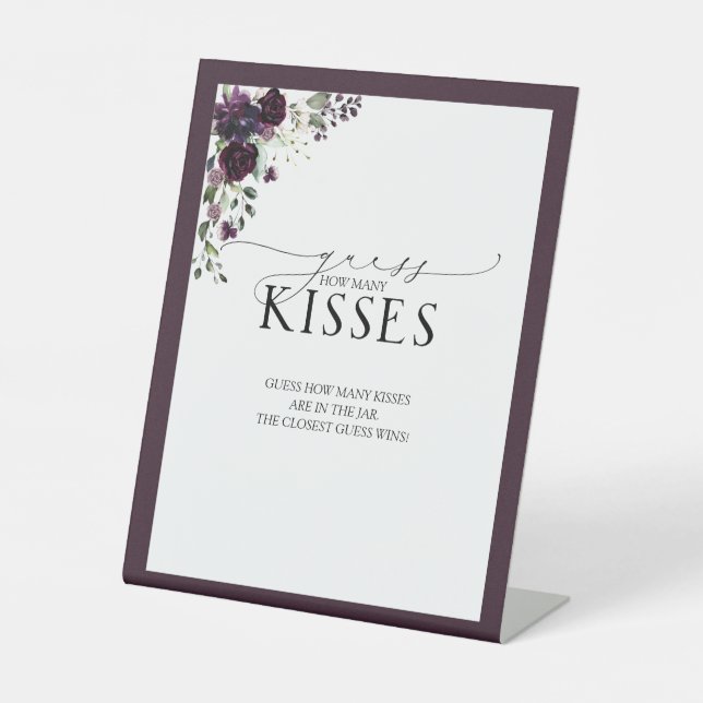 Elegant Plum Purple Watercolor How Many Kisses Pedestal Sign (Front)