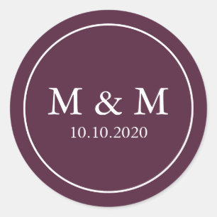 Elegant Plum Purple  Wedding Classic Monogram Round Sticker
