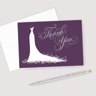 Elegant Plum Purple Wedding Gown Bridal Shower Thank You Card