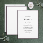 Elegant Plum Purple & White Typography Wedding Invitation<br><div class="desc">A gorgeous typography wedding invitation for a summer or fall wedding! This beautiful, elegant design features a plum purple edge around a white invitation, with modern typography. A simple, minimalist design. Thank you sooo much for supporting our small business, we really appreciate it! We are so happy you love this...</div>