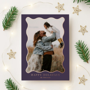 Elegant Plum & Rose Gold Wavy Frame Holiday Photo 