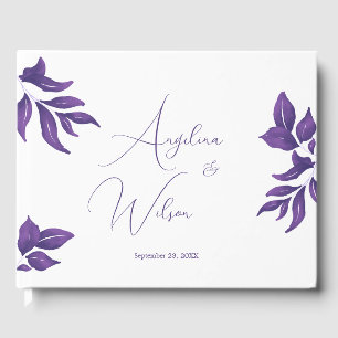 Elegant Plum Script Eucalyptus Purple Wedding Guest Book
