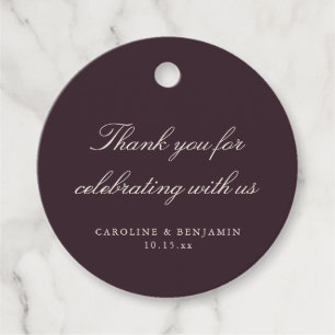 Elegant Plum Script Wedding Custom Thank You Favour Tags