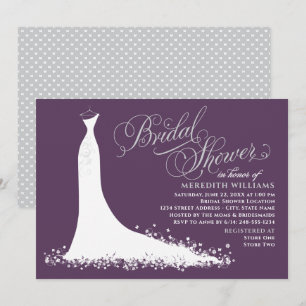 Elegant Plum Silver Wedding Gown Bridal Shower Invitation