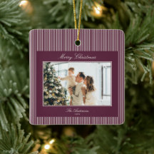 Elegant Plum Stripes Christmas Photo