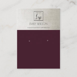 ELEGANT PLUM WINE SILVER LOGO EARRING DISPLAY BUSINESS CARD