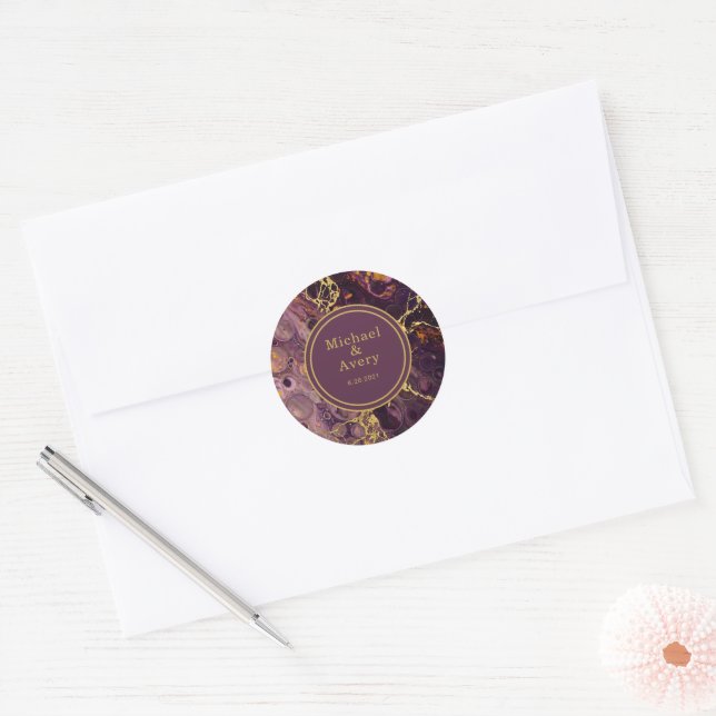 Elegant Plum With Gold  Classic Round Sticker (Envelope)