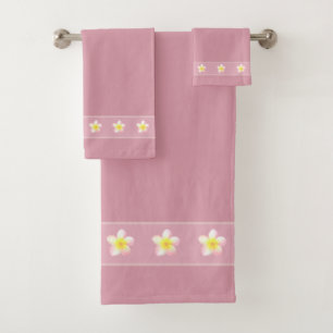 Elegant Plumeria Flowers on Light Rose Gold Bath Towel Set