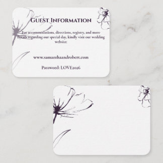 Elegant PlumPurple Floral Line Art Wedding Details Enclosure Card