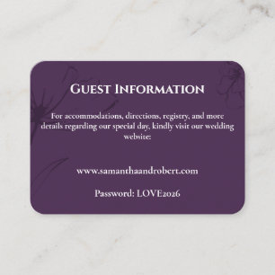Elegant PlumPurple Floral Line Art Wedding Details Enclosure Card