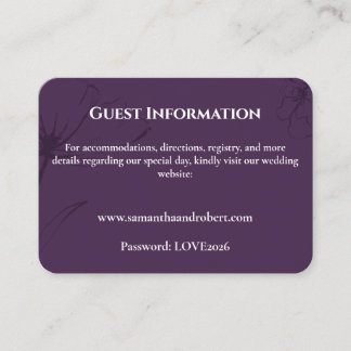 Elegant PlumPurple Floral Line Art Wedding Details Enclosure Card
