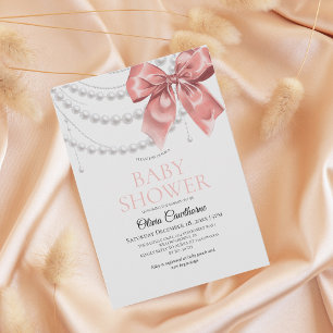Elegant Plush Bow Girl Baby Shower Invitation