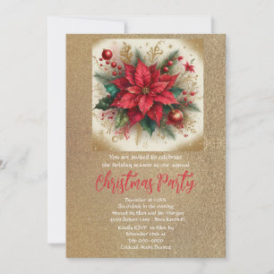 Elegant Poinsettia and Gold Glitter Invitation