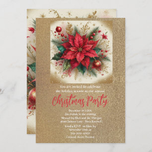 Elegant Poinsettia and Gold Glitter Invitation