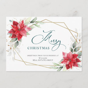 Elegant Poinsettia Christmas Corporate Greeting Holiday Card