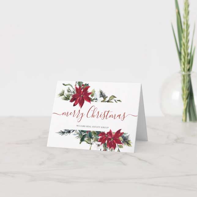 Elegant Poinsettia Christmas Corporate Greeting Holiday Card (Front)