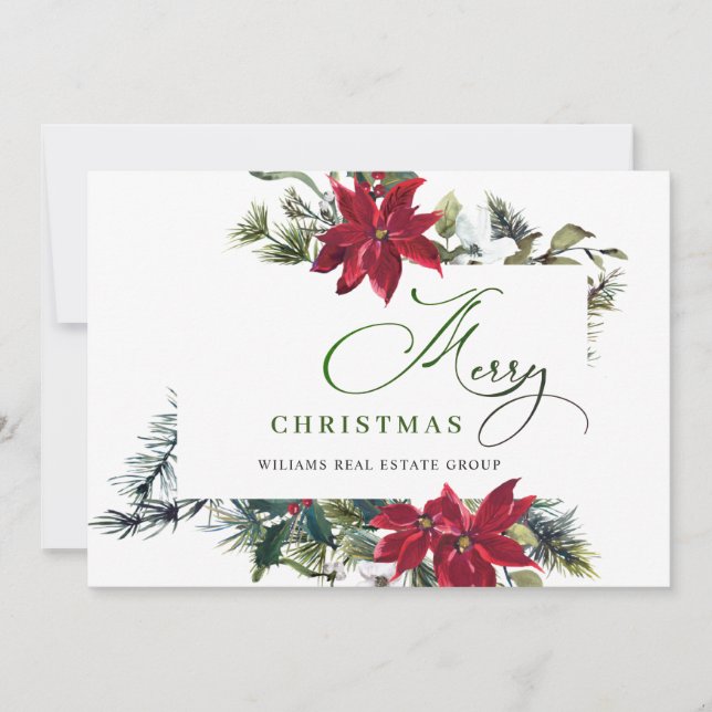 Elegant Poinsettia Christmas Corporate Greeting Holiday Card (Front)
