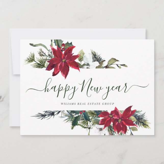 Elegant Poinsettia Christmas Corporate Greeting Holiday Card (Front)