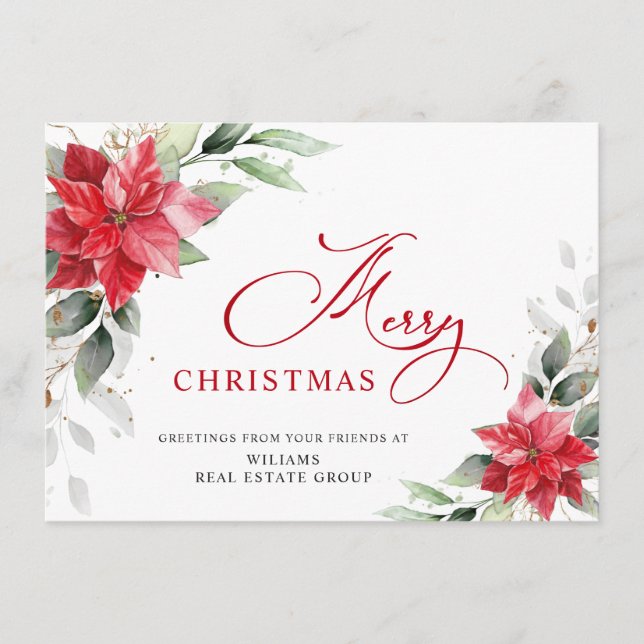 Elegant Poinsettia Christmas Corporate Greeting Holiday Card (Front)