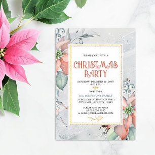 Elegant Poinsettia Christmas Holiday Party Invitation