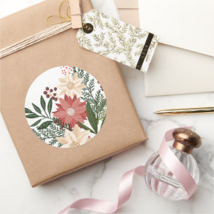 Elegant Poinsettia Christmas Holiday Watercolor Classic Round Sticker
