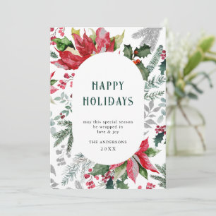 Elegant Poinsettia Christmas Mistletoe Greeting Holiday Card