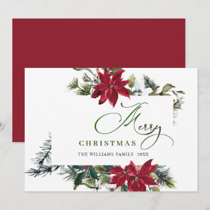 Elegant Poinsettia Christmas Mistletoe Greeting Holiday Card