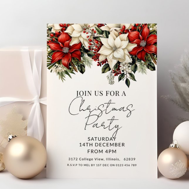 Elegant Poinsettia Christmas Party  Invitation (Creator Uploaded)
