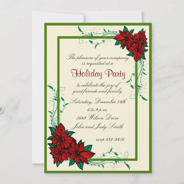 Elegant Poinsettia Christmas Party Invitation (Front)