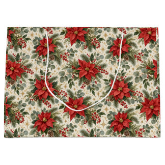 Elegant Poinsettia Christmas Pattern Large Gift Bag
