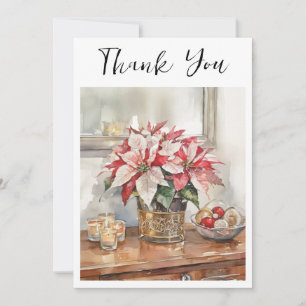 Elegant Poinsettia Christmas Present  Thank You Card