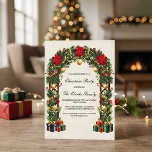 Elegant Poinsettia Christmas Trellis Party Design Invitation