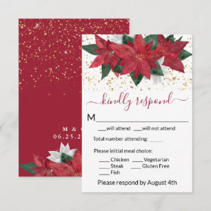 Elegant Poinsettia Christmas Wedding RSVP Card