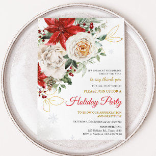 Elegant Poinsettia Company Holiday Party Invitation