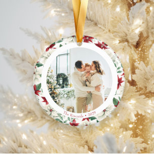 Elegant Poinsettia Double Sided Photo Ornament