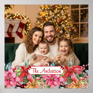 Elegant Poinsettia Floral Border Custom Photos Poster