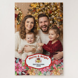 Elegant Poinsettia Floral Custom Photo  Jigsaw Puzzle