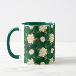 Elegant Poinsettia Flower Dark Green Christmas Mug