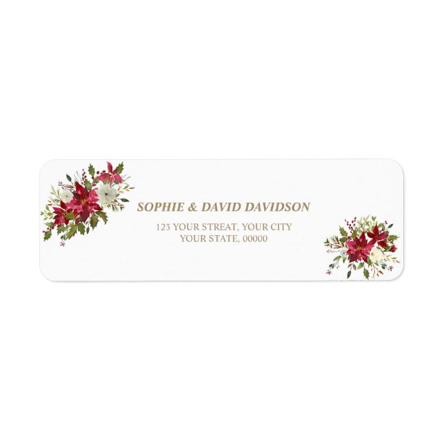 Elegant Poinsettia Flowers Baptism Return Address  (Front)
