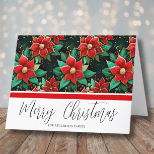 Elegant Poinsettia Flowers Christmas Holiday Card