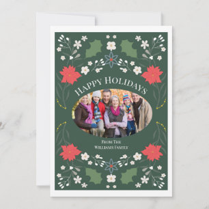 Elegant Poinsettia Folk Art Christmas Photo Card