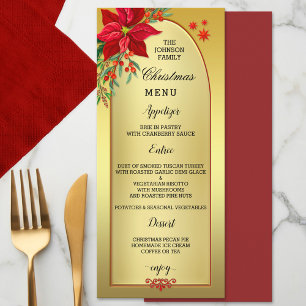 Elegant Poinsettia Gold Christmas Dinner Menu