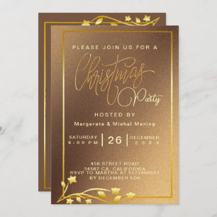 Elegant Poinsettia Gold Christmas Invitation
