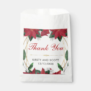 Elegant Poinsettia Gold Christmas Wedding Favour Bags