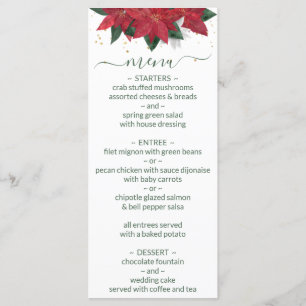Elegant Poinsettia Green Christmas Wedding Menu