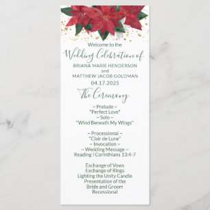 Elegant Poinsettia Green Christmas Wedding Program Programme